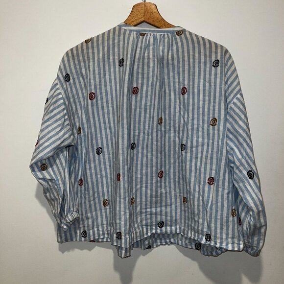 Anthropologie Akemi + Kin Striped Button-Up Blouse With Embroidered Floral Patte - Picture 6 of 9